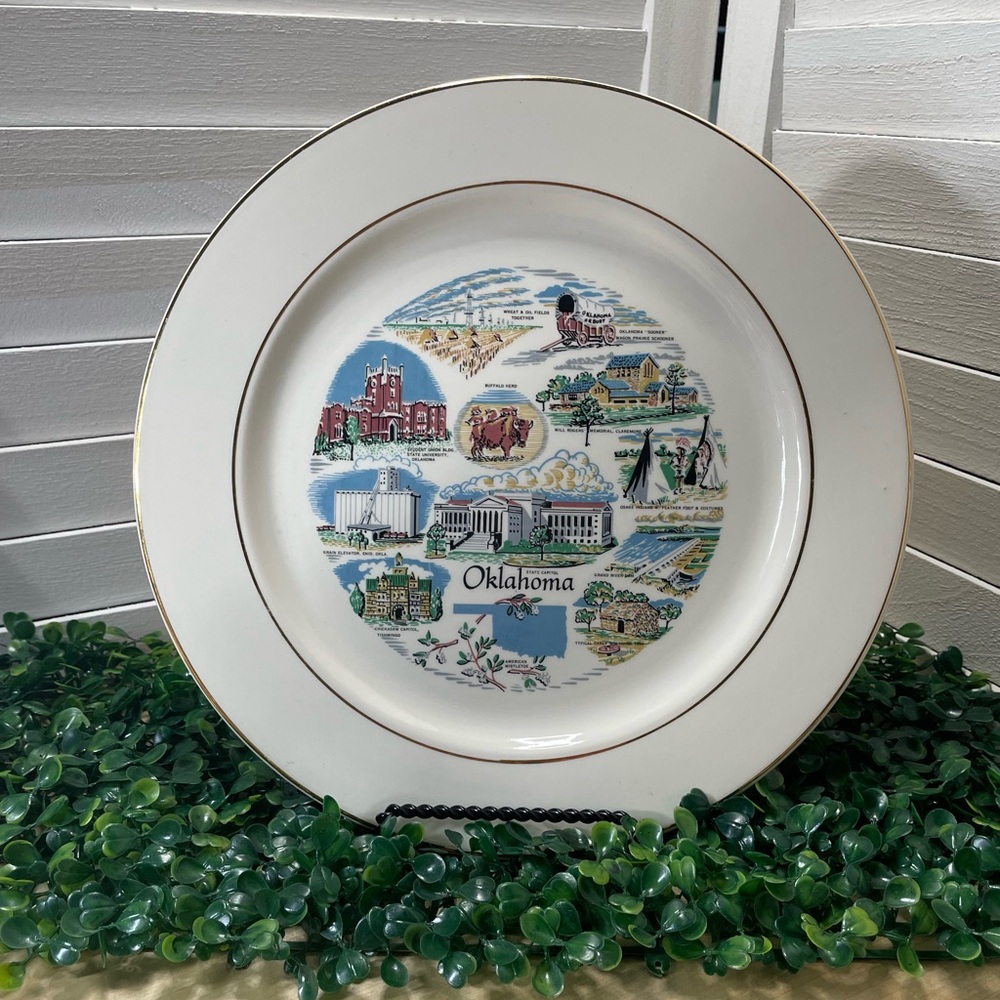 Vintage Knowles Oklahoma Plate with Gold and Blue Accents